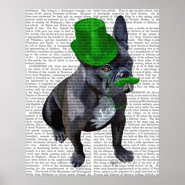 French Bulldog With Green Top Hat and Moustache Poster (Front)