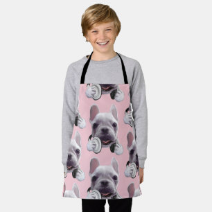 French Bulldog with Headphones Illustration Apron