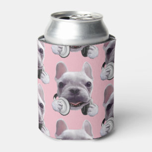 French Bulldog with Headphones Illustration Can Cooler