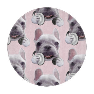 French Bulldog with Headphones Illustration Cutting Board