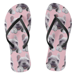 French Bulldog with Headphones Illustration Flip Flops