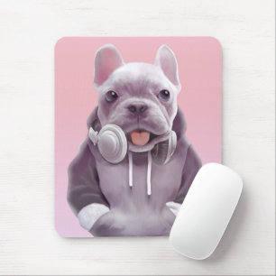 French Bulldog with Headphones Illustration Mouse Mat