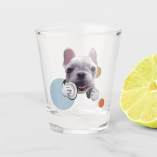 French Bulldog with Headphones Illustration Shot Glass