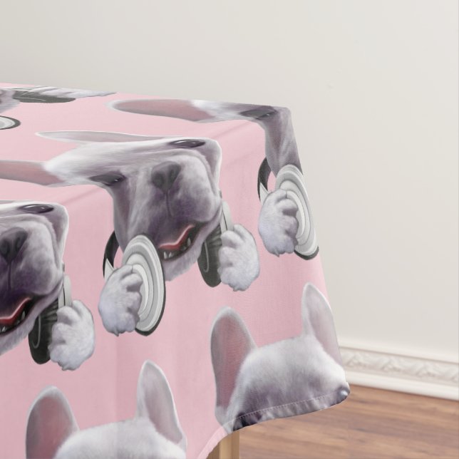 French Bulldog with Headphones Illustration Tablecloth (In Situ)