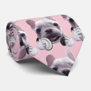 French Bulldog with Headphones Illustration Tie