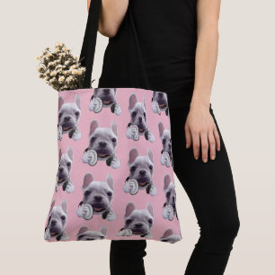 French Bulldog with Headphones Illustration Tote Bag