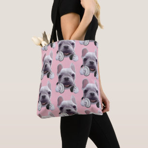 French Bulldog with Headphones Illustration Tote Bag