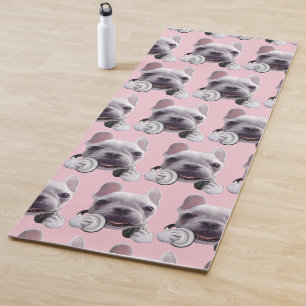 French Bulldog with Headphones Illustration Yoga Mat