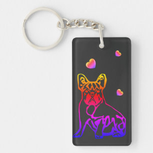 French bulldog with heart comic key key ring