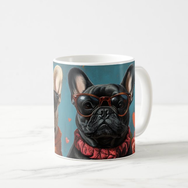 French Bulldog With Heart Roses Valentine's Day Coffee Mug (Front Right)