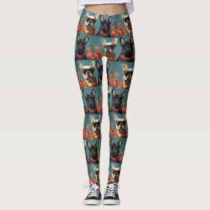 French Bulldog With Heart Roses Valentine's Day Leggings