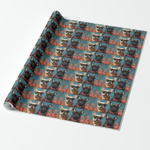 French Bulldog With Heart Roses Valentine's Day Wrapping Paper