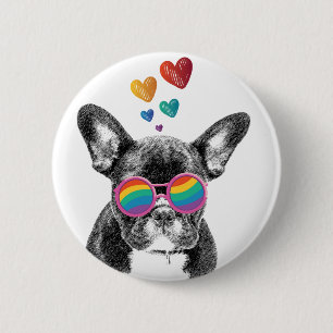 French Bulldog with Hearts Valentine's Day 6 Cm Round Badge
