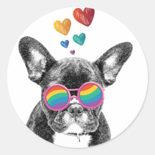 French Bulldog with Hearts Valentine's Day Classic Round Sticker