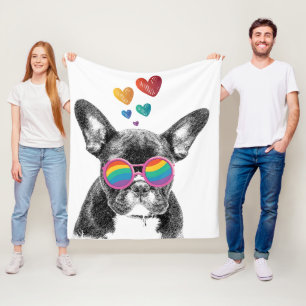 French Bulldog with Hearts Valentine's Day Fleece Blanket
