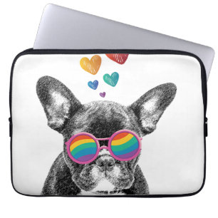 French Bulldog with Hearts Valentine's Day Laptop Sleeve