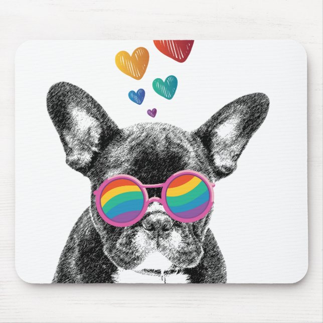 French Bulldog with Hearts Valentine's Day Mouse Mat (Front)