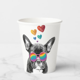 French Bulldog with Hearts Valentine's Day Paper Cups