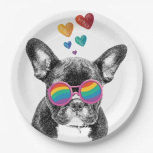 French Bulldog with Hearts Valentine's Day Paper Plate