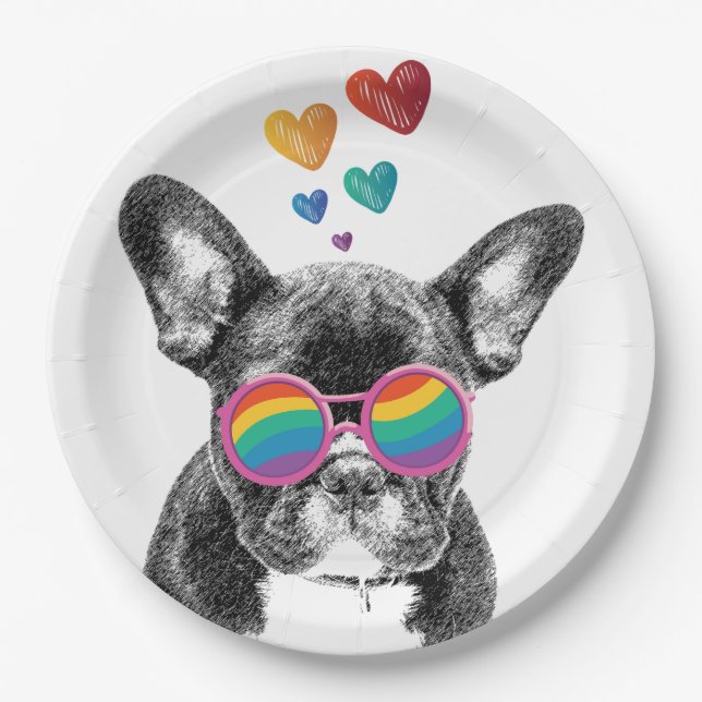 French Bulldog with Hearts Valentine's Day Paper Plate (Front)