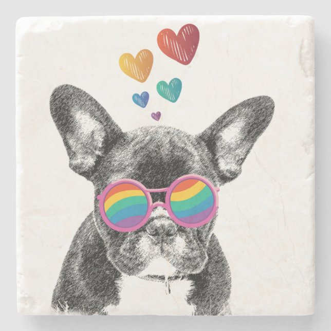 French Bulldog with Hearts Valentine's Day Stone Coaster (Front)