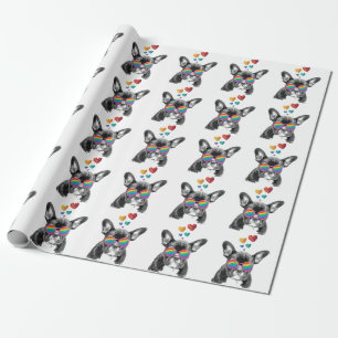 French Bulldog with Hearts Valentine's Day Wrapping Paper