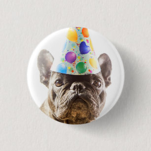 French Bulldog with Party Hat 3 Cm Round Badge