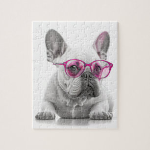 French Bulldog with pink glasses jigsaw puzzle