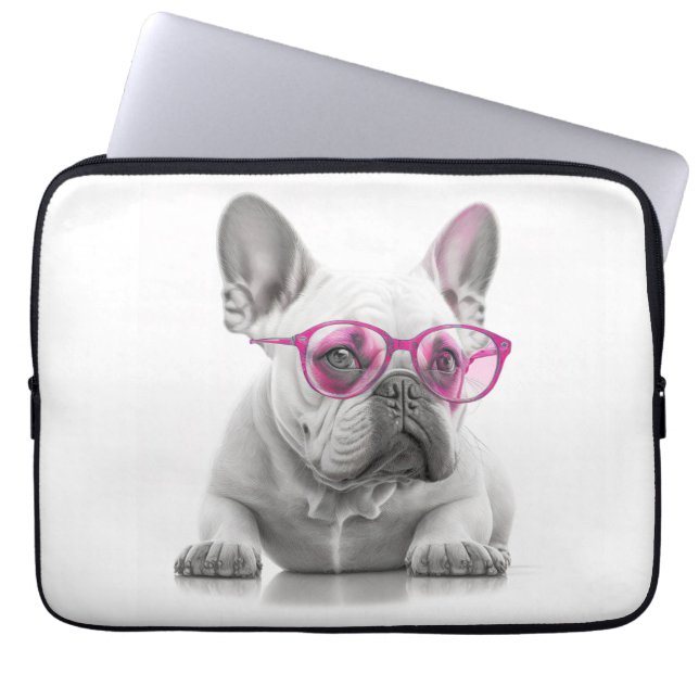 French Bulldog with pink glasses Laptop case (Front)