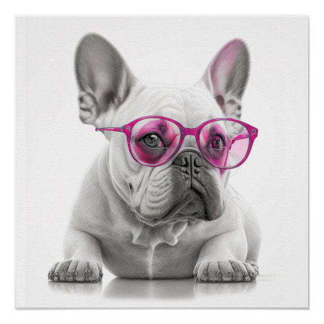 French Bulldog with pink glasses poster (Front)