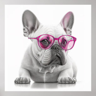 French Bulldog with pink glasses poster