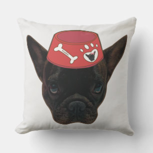 French Bulldog with Red Bowl Cushion