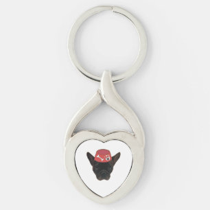 French Bulldog with Red Bowl Key Ring