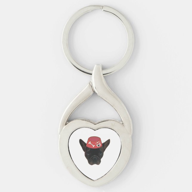 French Bulldog with Red Bowl Key Ring (Front)