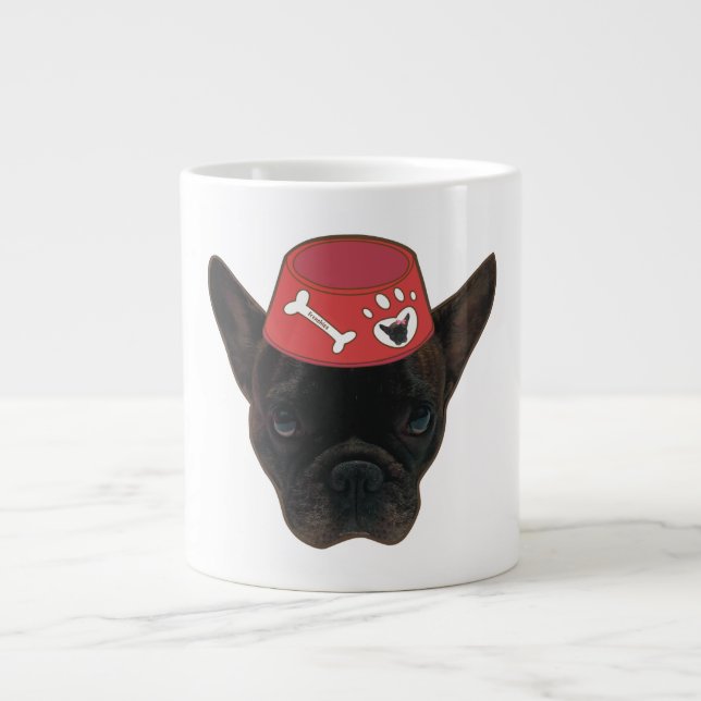 French Bulldog with Red Bowl Large Coffee Mug (Front)