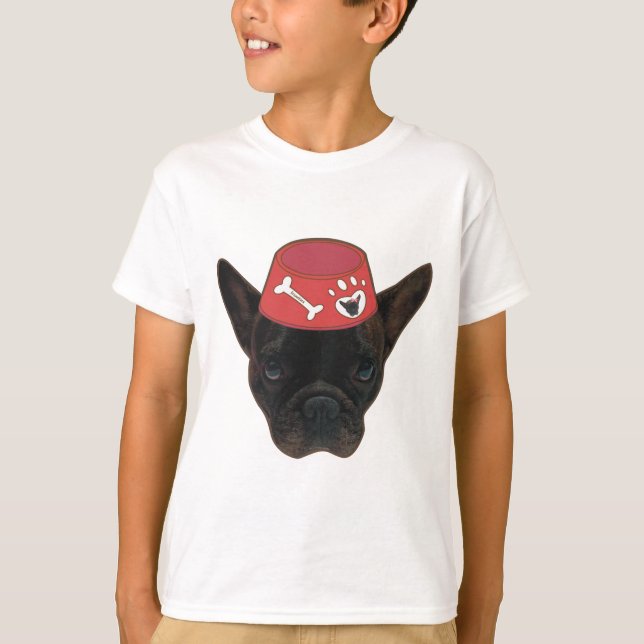 French Bulldog with Red Bowl T-Shirt (Front)