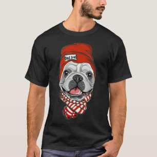 French Bulldog With Red Hat Scarf Colour Bulldog A T-Shirt