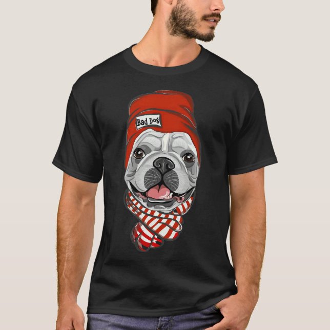 French Bulldog With Red Hat Scarf Colour Bulldog A T-Shirt (Front)