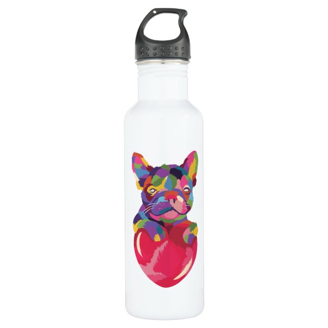 French Bulldog with red heart colourful 710 Ml Water Bottle (Front)