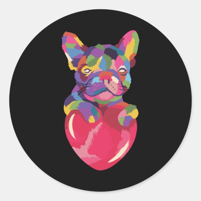 French Bulldog with red heart colourful Classic Round Sticker (Front)