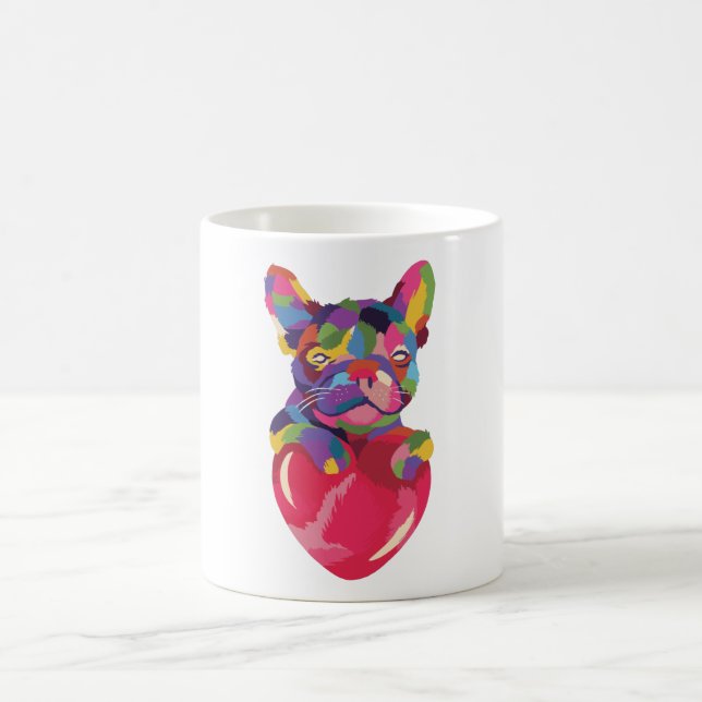 French Bulldog with red heart colourful Coffee Mug (Center)