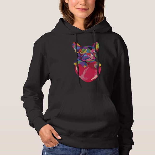 French Bulldog with red heart colourful Hoodie (Front)