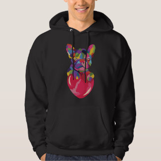 French Bulldog With Red Heart Colourful Hoodie