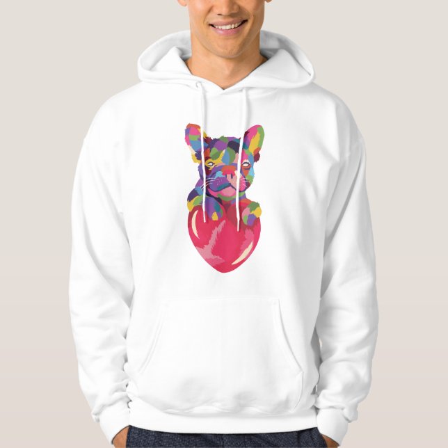French Bulldog with red heart colourful Hoodie (Front)