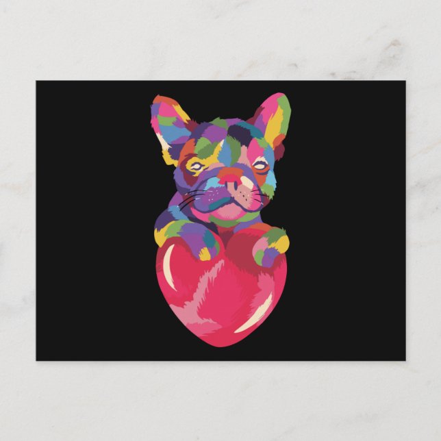 French Bulldog with red heart colourful Postcard (Front)