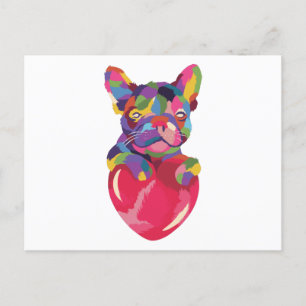 French Bulldog with red heart colourful Postcard