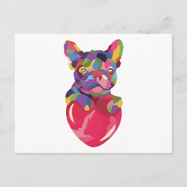 French Bulldog with red heart colourful Postcard (Front)