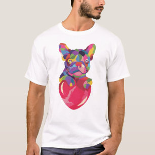 French Bulldog with red heart colourful T-Shirt