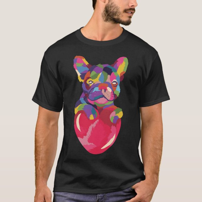 French Bulldog With Red Heart Colourful T-Shirt (Front)