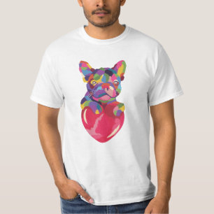 French Bulldog with red heart colourful T-Shirt